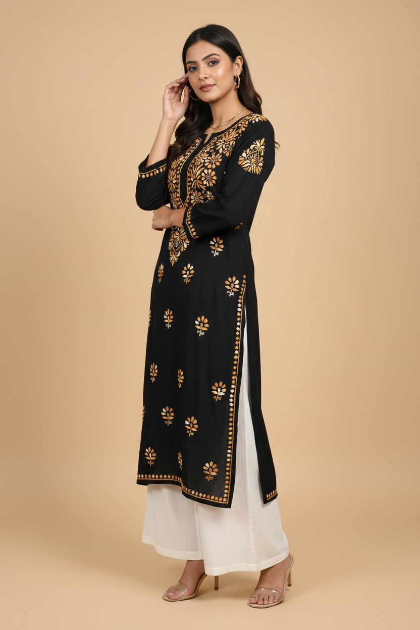 BLACK MODAL CHIKANKARI KURTI –  HEAVY HANDWORK