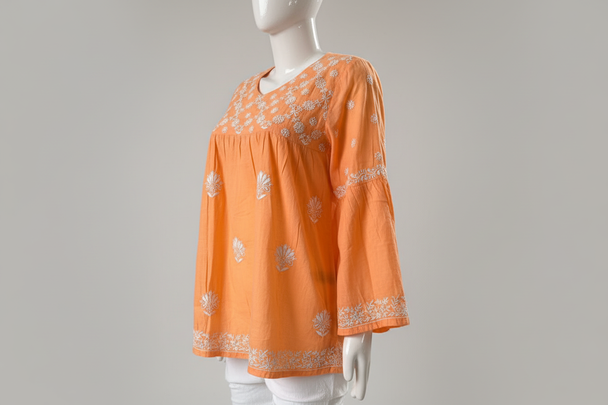 PREMIUM ORANGE COTTON SHORT KURTI