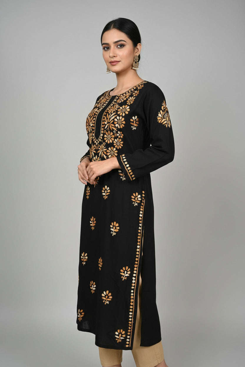BLACK MODAL CHIKANKARI KURTI –  HEAVY HANDWORK
