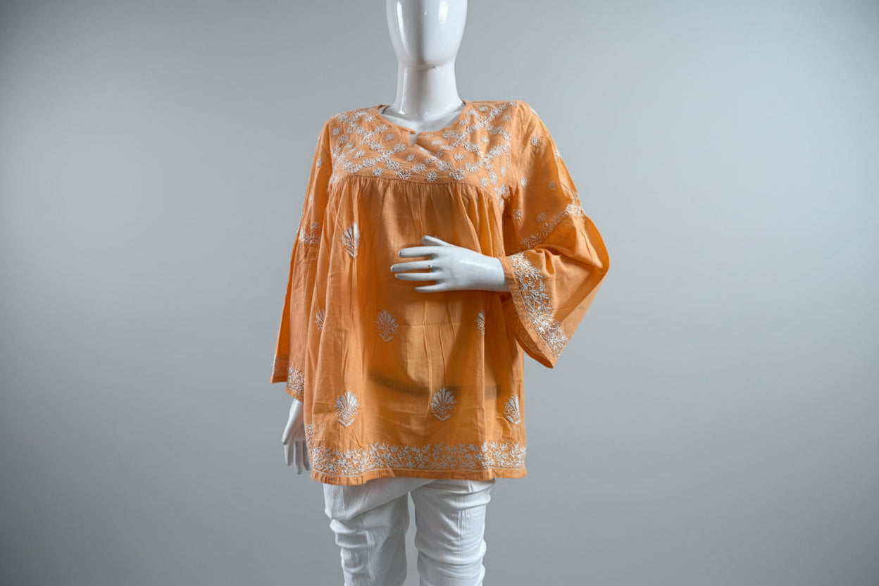 PREMIUM ORANGE COTTON SHORT KURTI