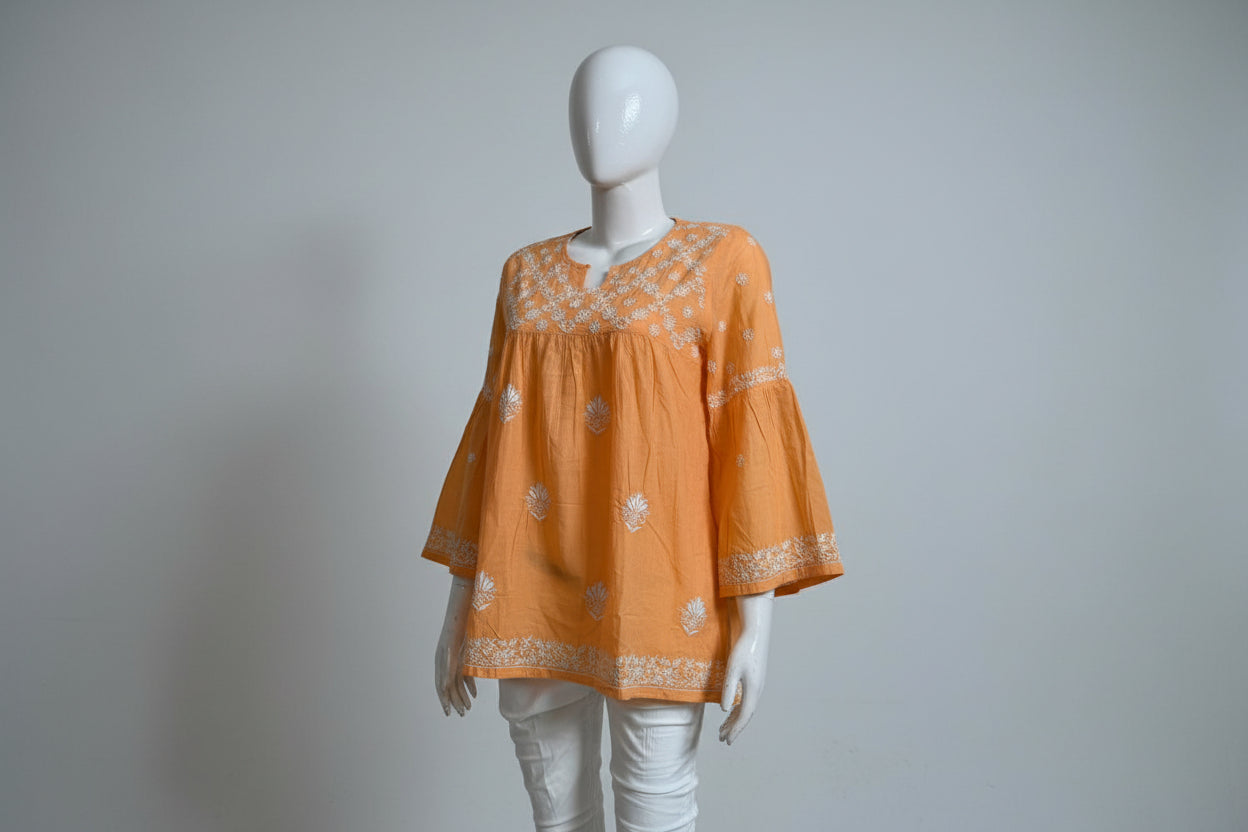 PREMIUM ORANGE COTTON SHORT KURTI