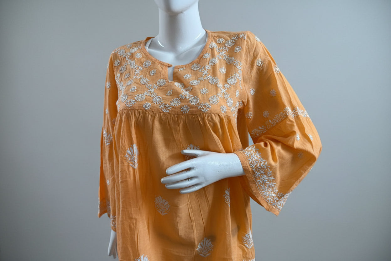 PREMIUM ORANGE COTTON SHORT KURTI