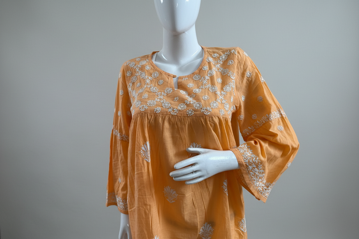 PREMIUM ORANGE COTTON SHORT KURTI