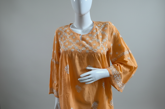 PREMIUM ORANGE COTTON SHORT KURTI