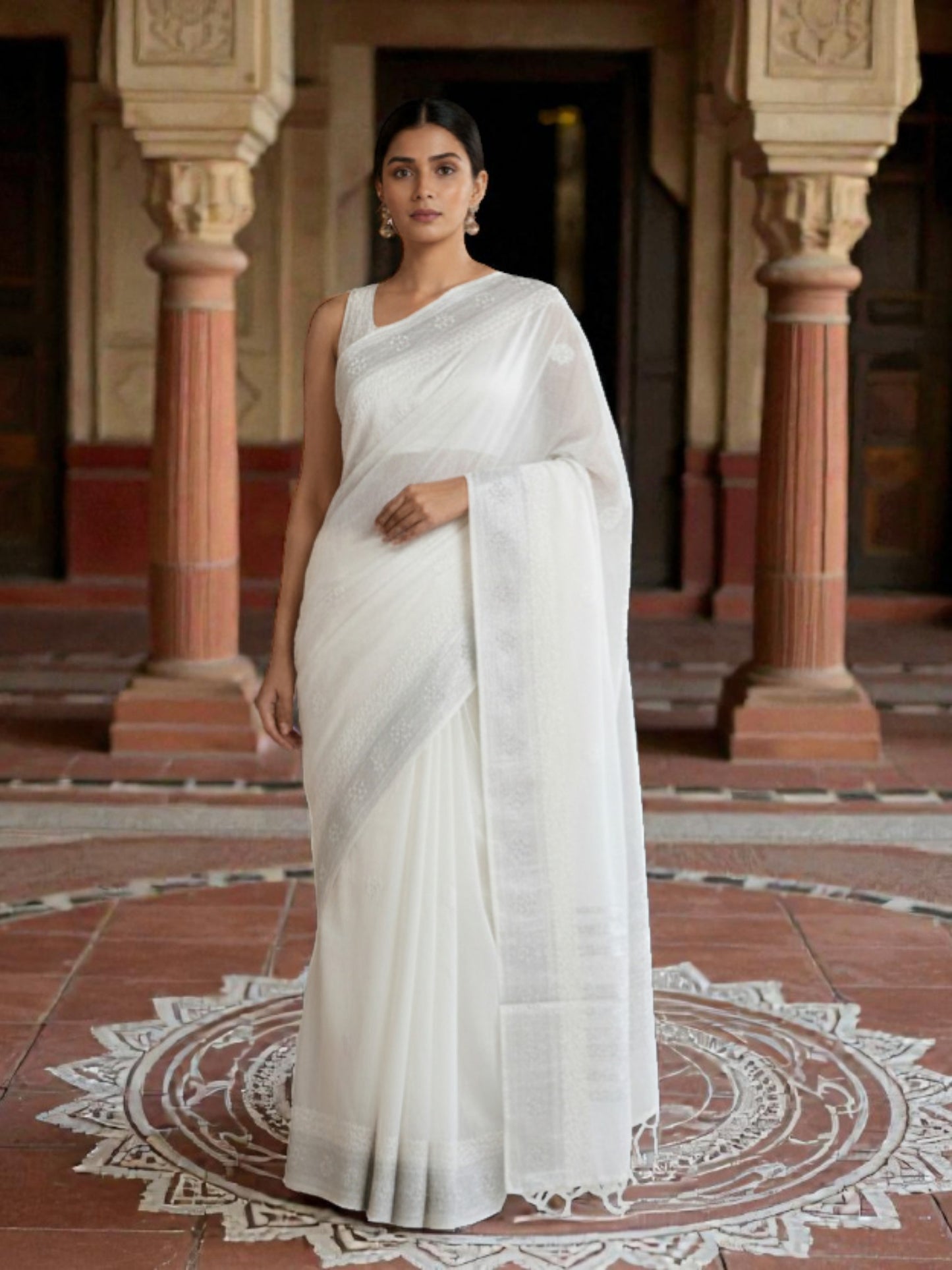 HANDCRAFTED CHANDERI COTTON CHIKANKARI SAREE
