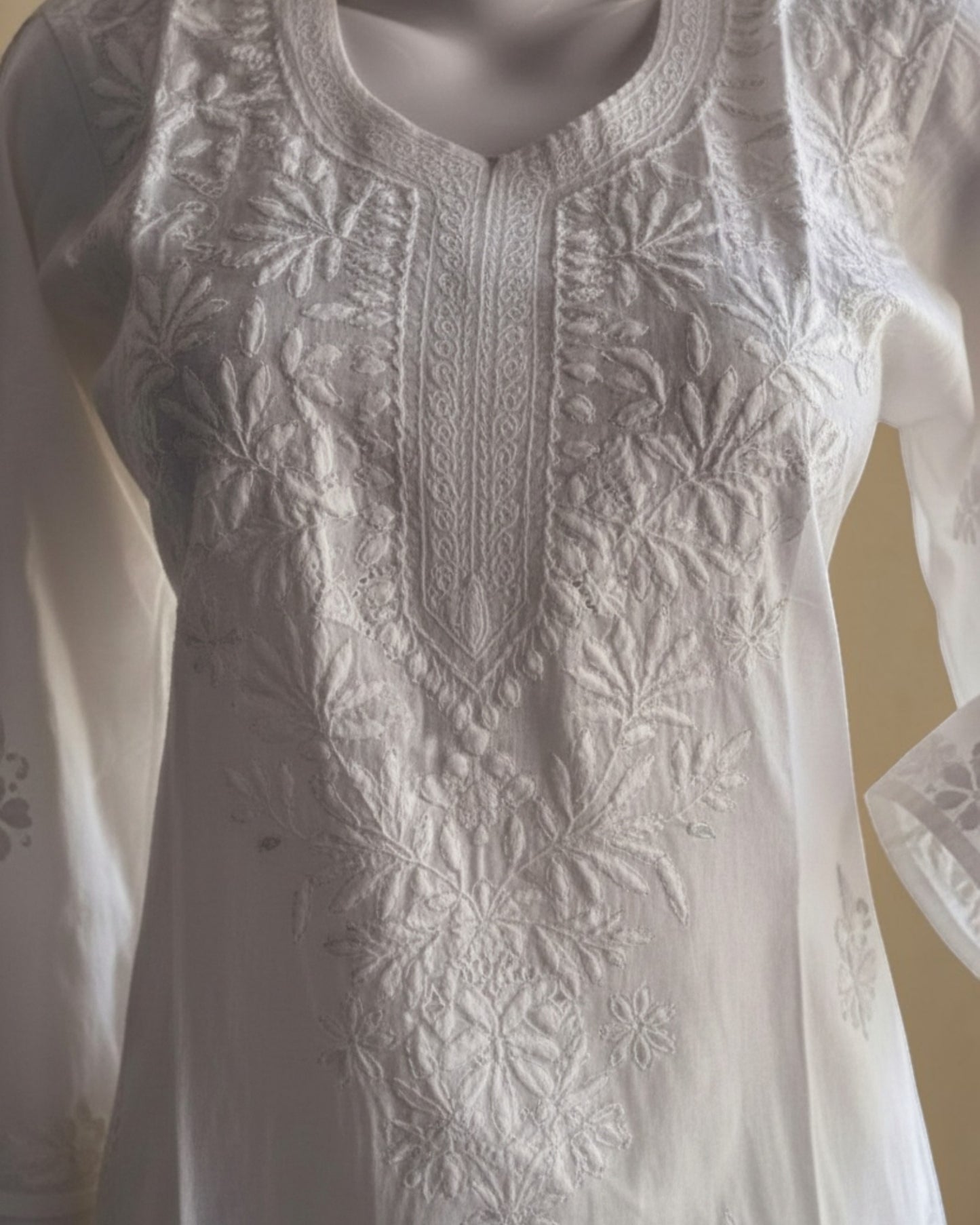 PURE CHANDERI COTTON  KURTI WITH HANDCRAFTED CHIKANKARI