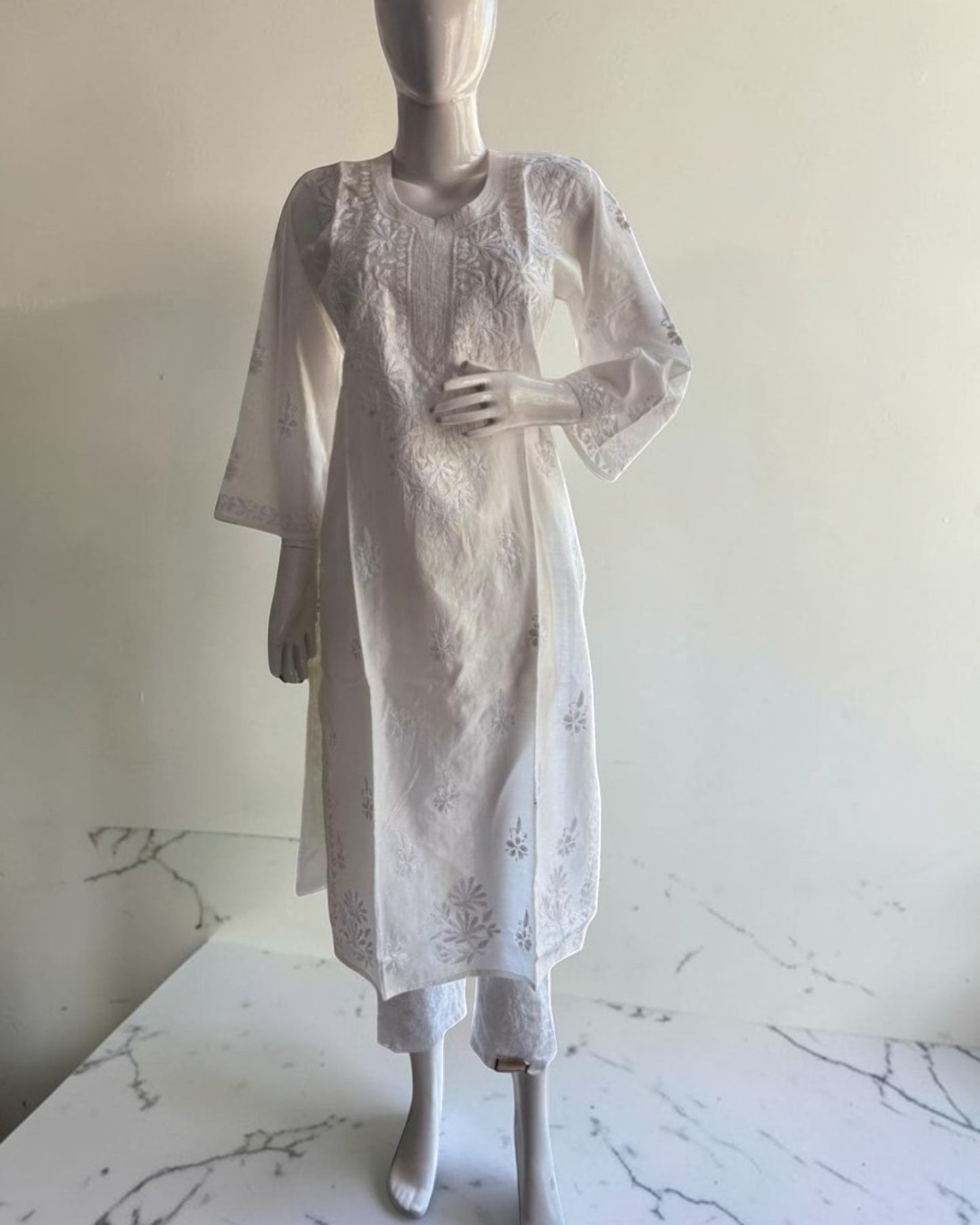 PURE CHANDERI COTTON  KURTI WITH HANDCRAFTED CHIKANKARI