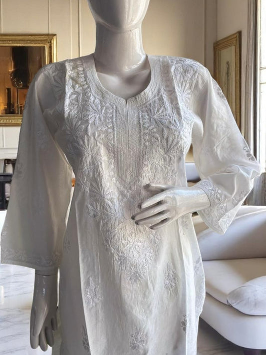 PURE CHANDERI COTTON  KURTI WITH HANDCRAFTED CHIKANKARI