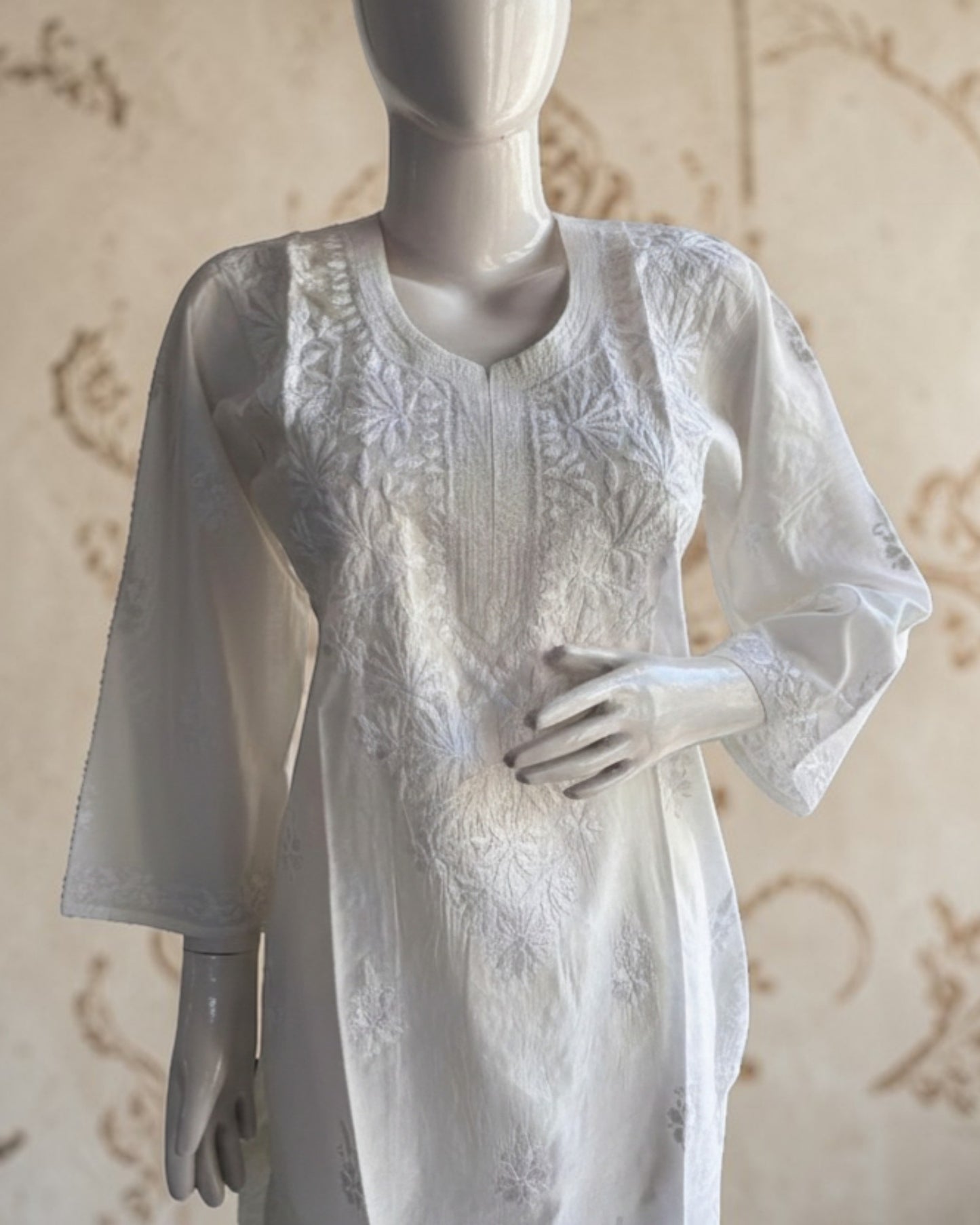 PURE CHANDERI COTTON  KURTI WITH HANDCRAFTED CHIKANKARI
