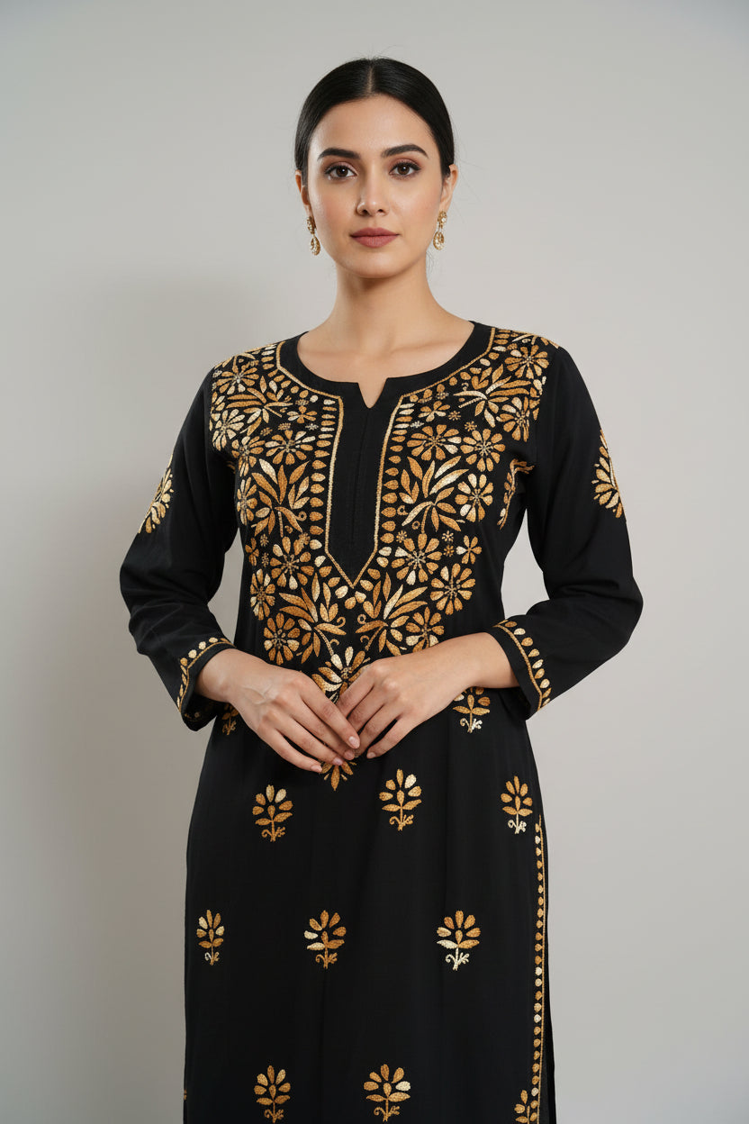 BLACK MODAL CHIKANKARI KURTI –  HEAVY HANDWORK