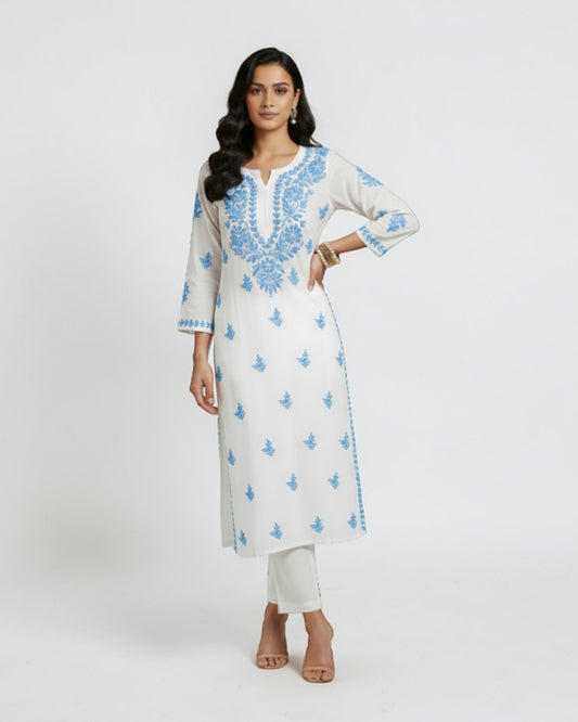 RAYON CHIKANKARI KURTA WITH  GHAS PATTI  EMBROIDERY (PLUS SIZE)