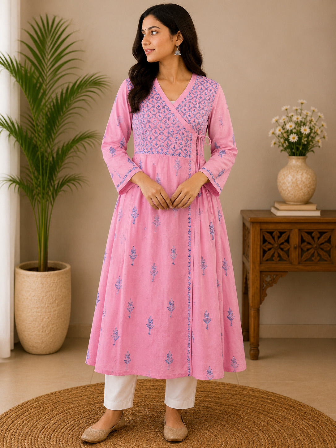 NAZAKAT ANARKALI ANGRAKHA - PURE VOILE COTTON LUCKNOWI CHIKANKARI