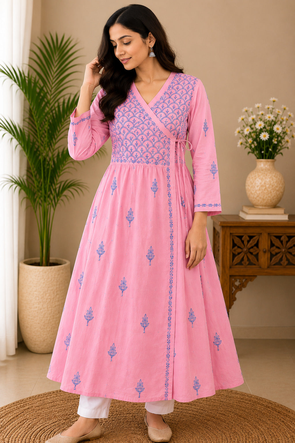 NAZAKAT ANARKALI ANGRAKHA - PURE VOILE COTTON LUCKNOWI CHIKANKARI