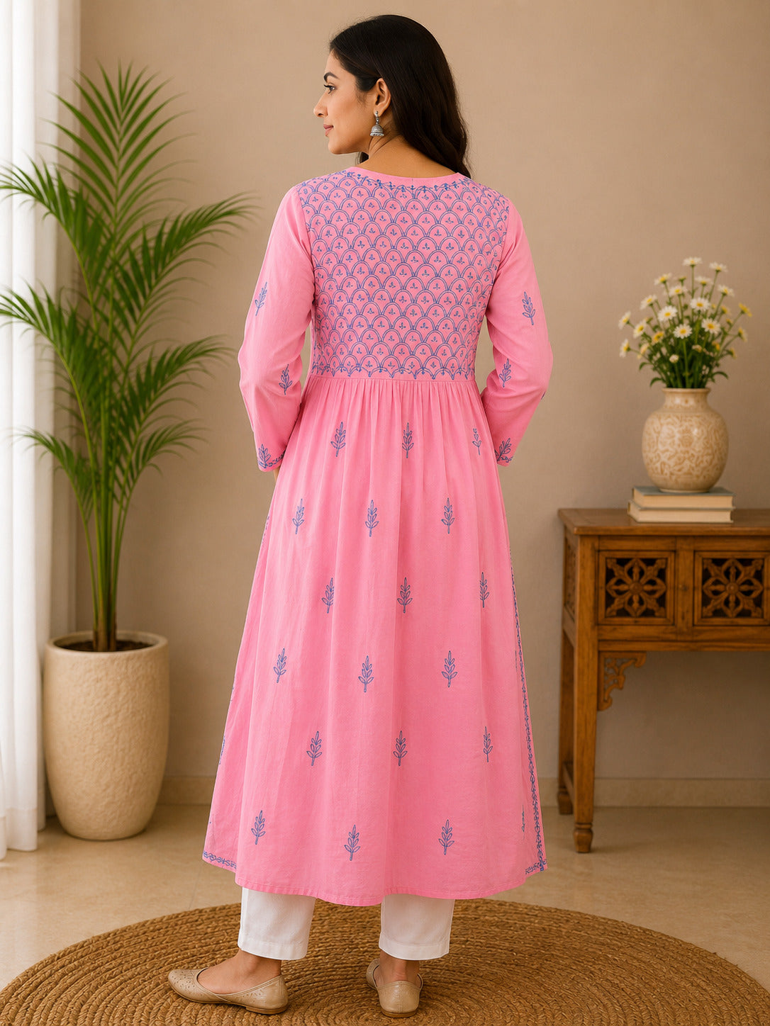 NAZAKAT ANARKALI ANGRAKHA - PURE VOILE COTTON LUCKNOWI CHIKANKARI