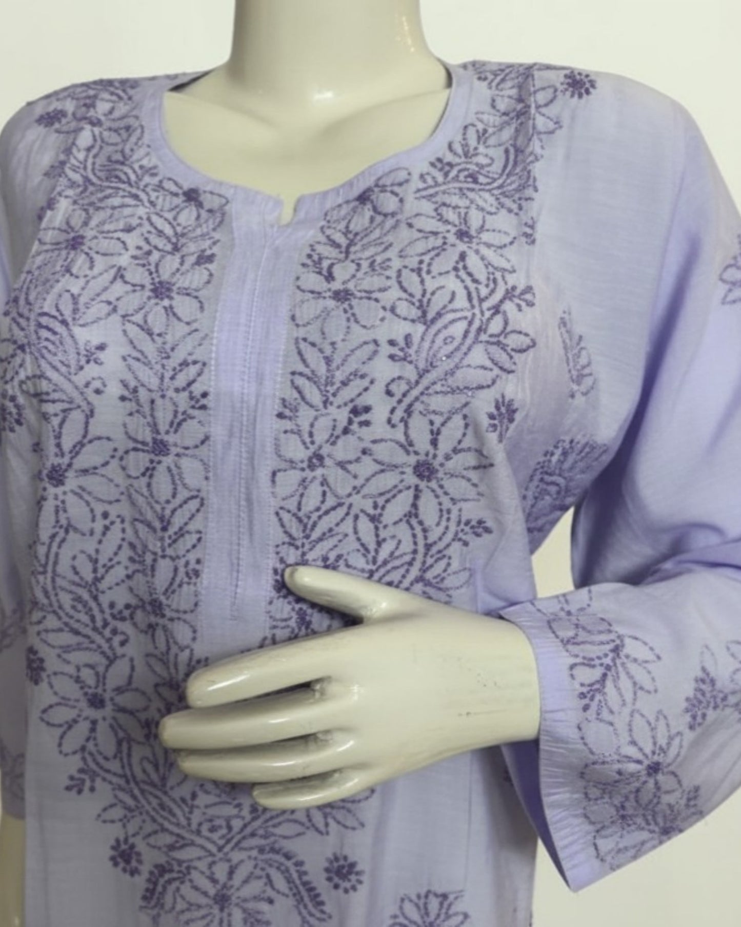 PASTEL CHANDERI COTTON SHADOW WORK CHIKANKARI KURTI (PLUS SIZE)