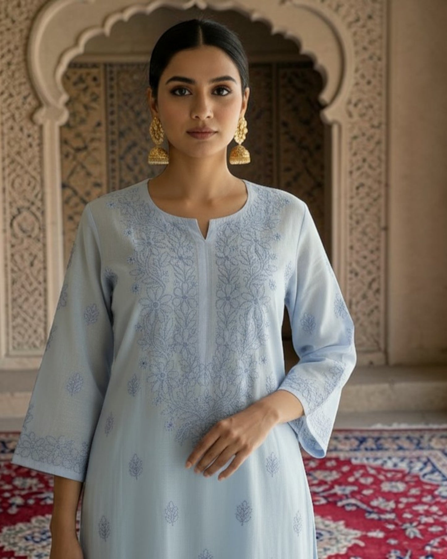PASTEL CHANDERI COTTON SHADOW WORK CHIKANKARI KURTI (PLUS SIZE)