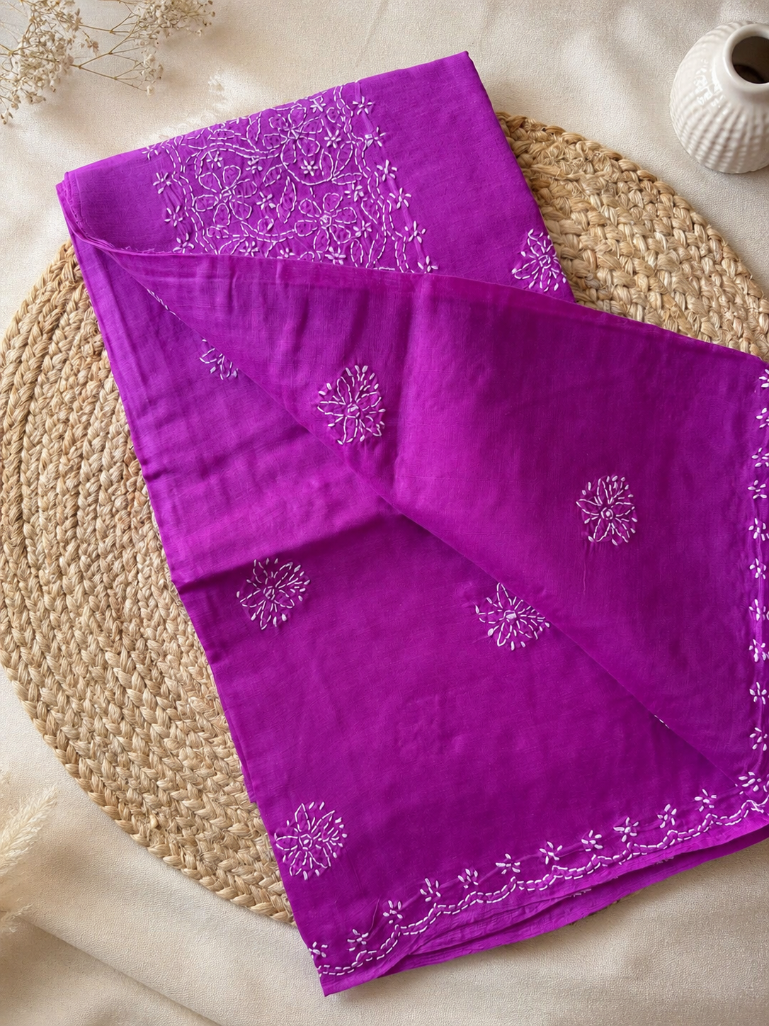 PARAMPARA CHIKANKARI COTTON SAREE | HAND-EMBROIDERED LUCKNOWI