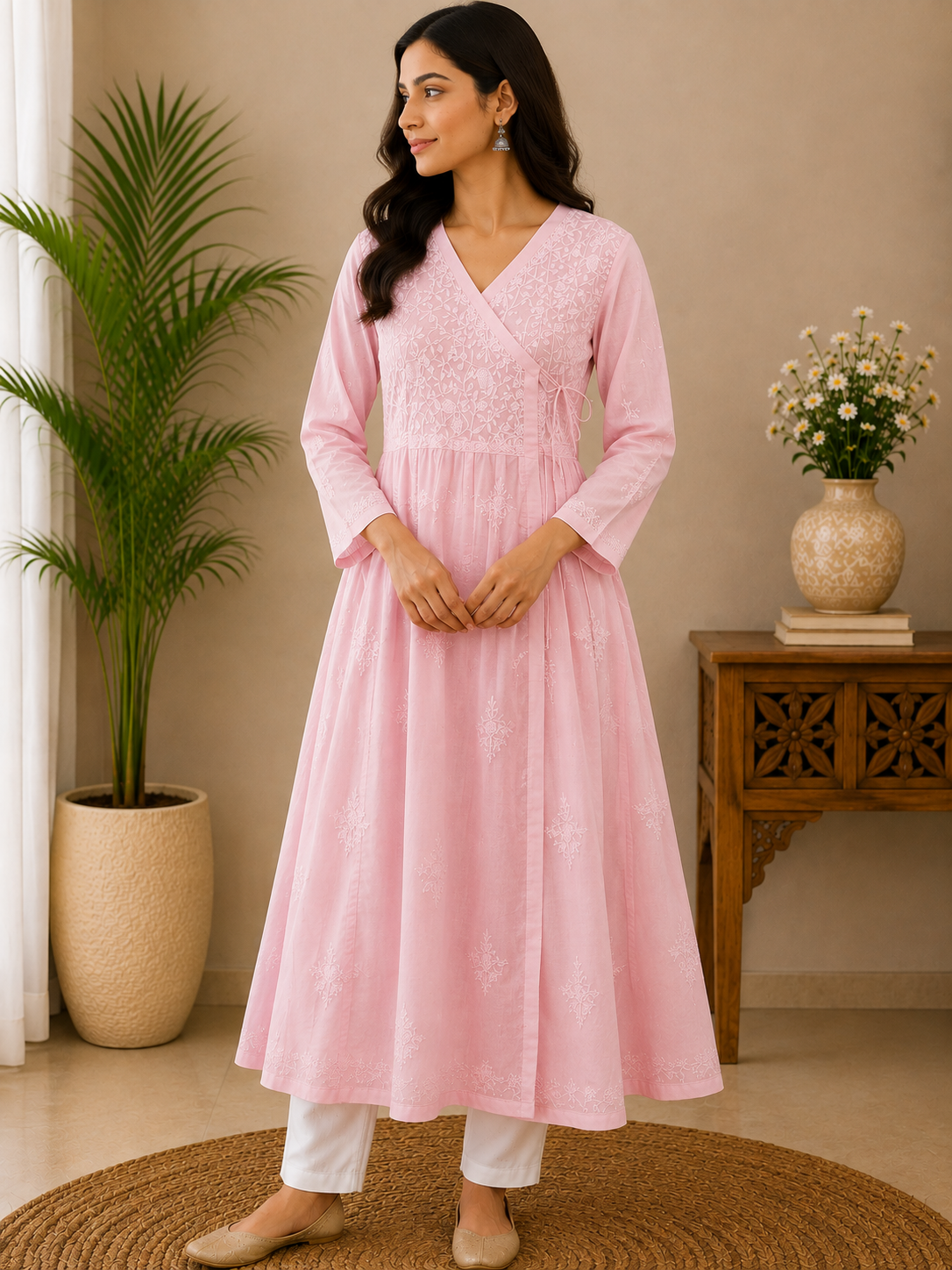 NAZAKAT ANARKALI ANGRAKHA - PURE VOILE COTTON LUCKNOWI CHIKANKARI (Copy)