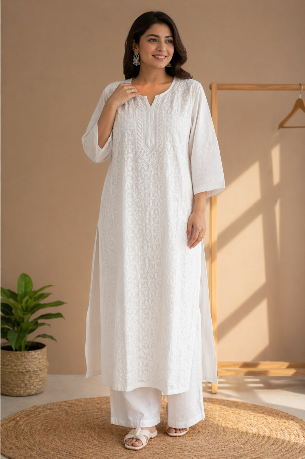 PURE WHITE PREMIUM MUSLIN COTTON CHIKANKARI  KURTA