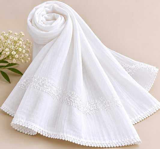 LUCKNOWI MUL COTTON CHIKANKARI DUPATTA