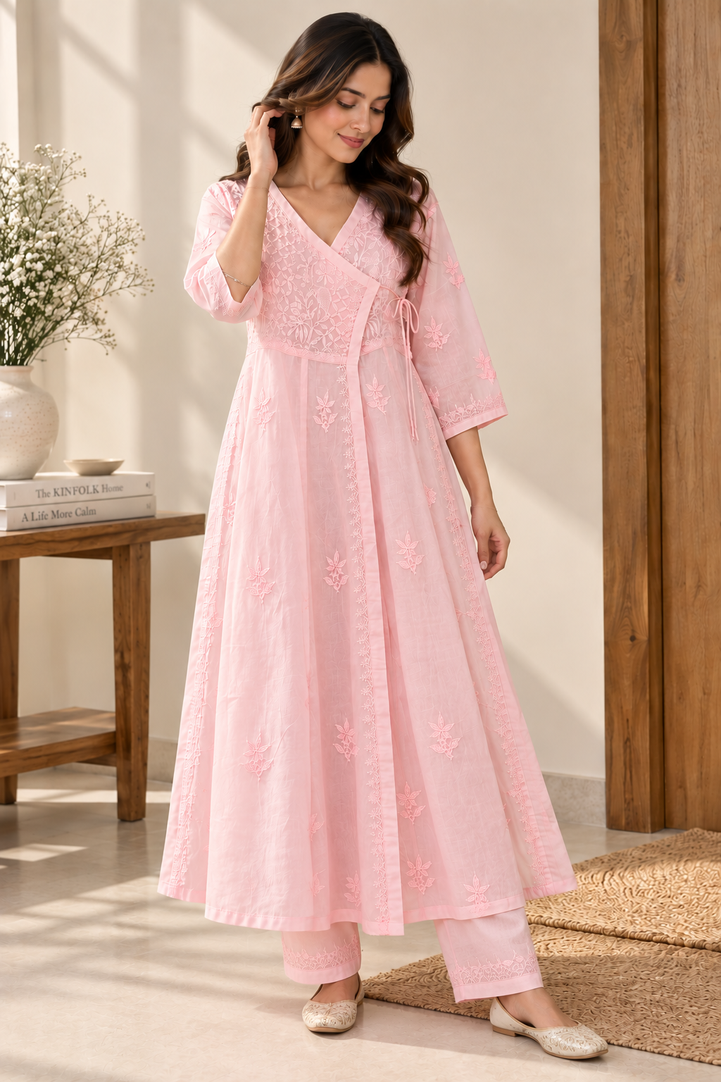 NAZAKAT ANARKALI ANGRAKHA - PURE VOILE COTTON LUCKNOWI CHIKANKARI (Copy)