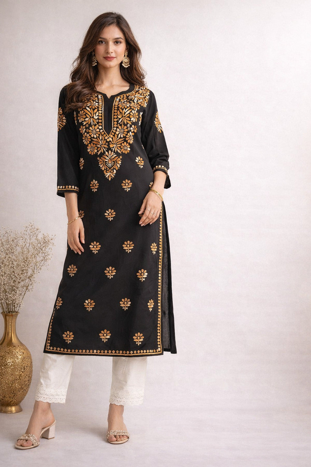 BLACK MODAL CHIKANKARI KURTI –  HEAVY HANDWORK