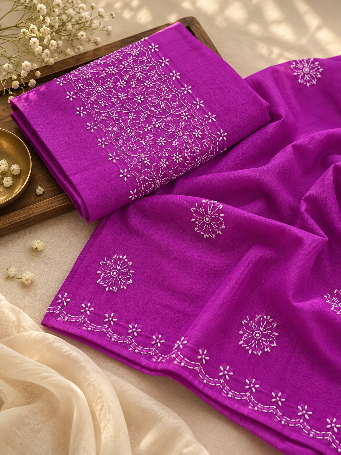 PARAMPARA CHIKANKARI COTTON SAREE | HAND-EMBROIDERED LUCKNOWI