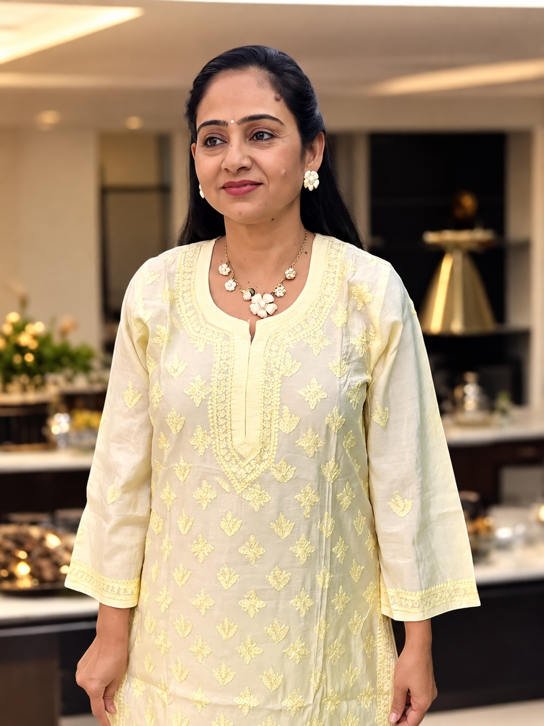 PASTEL YELLOW CHANDERI COTTON CHIKANKARI SUIT – TWO PIECE KURTA & PALAZZO SET