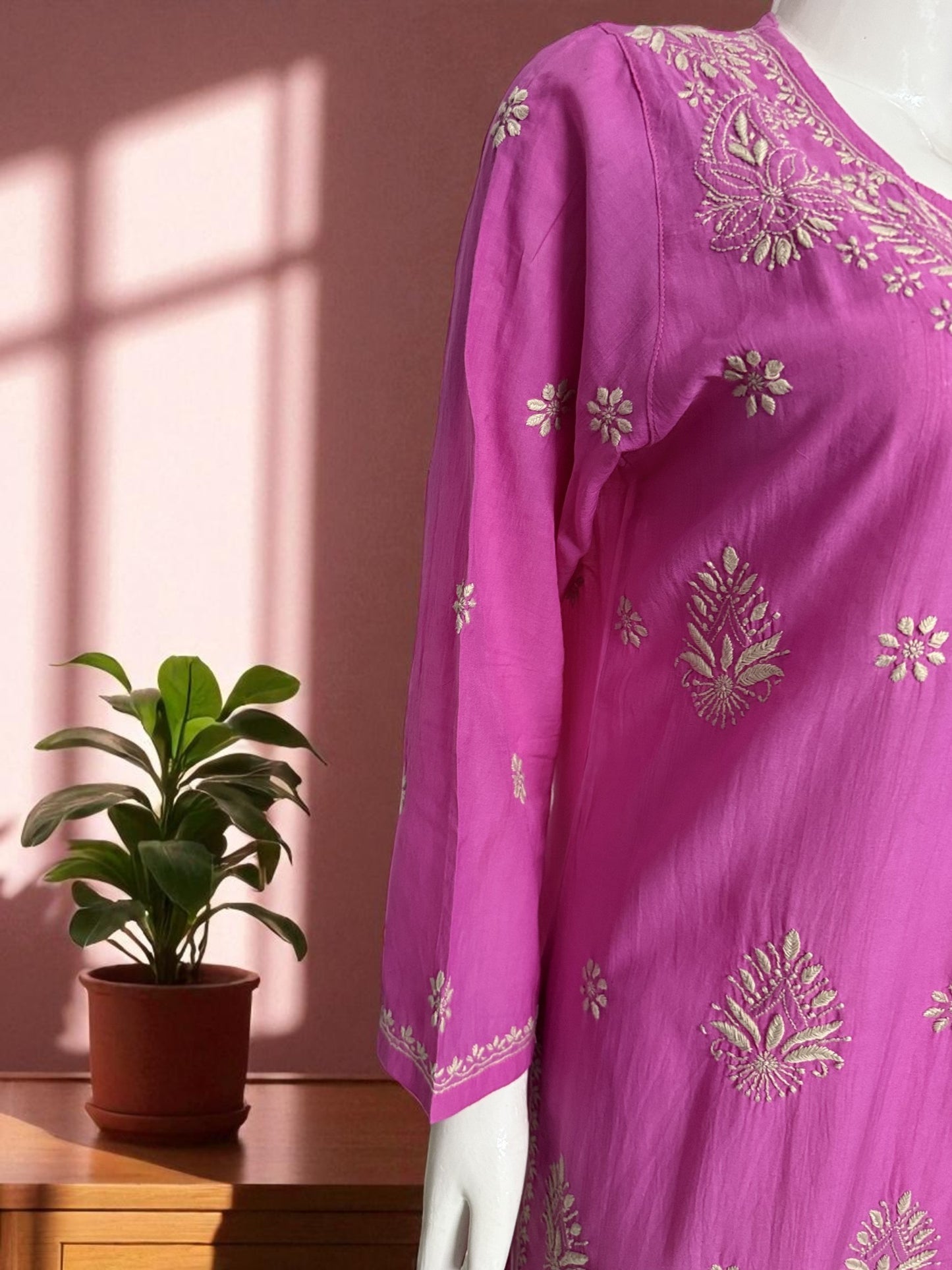 NOOR GULABI GOLDEN BEIGE CHIKANKARI KURTA