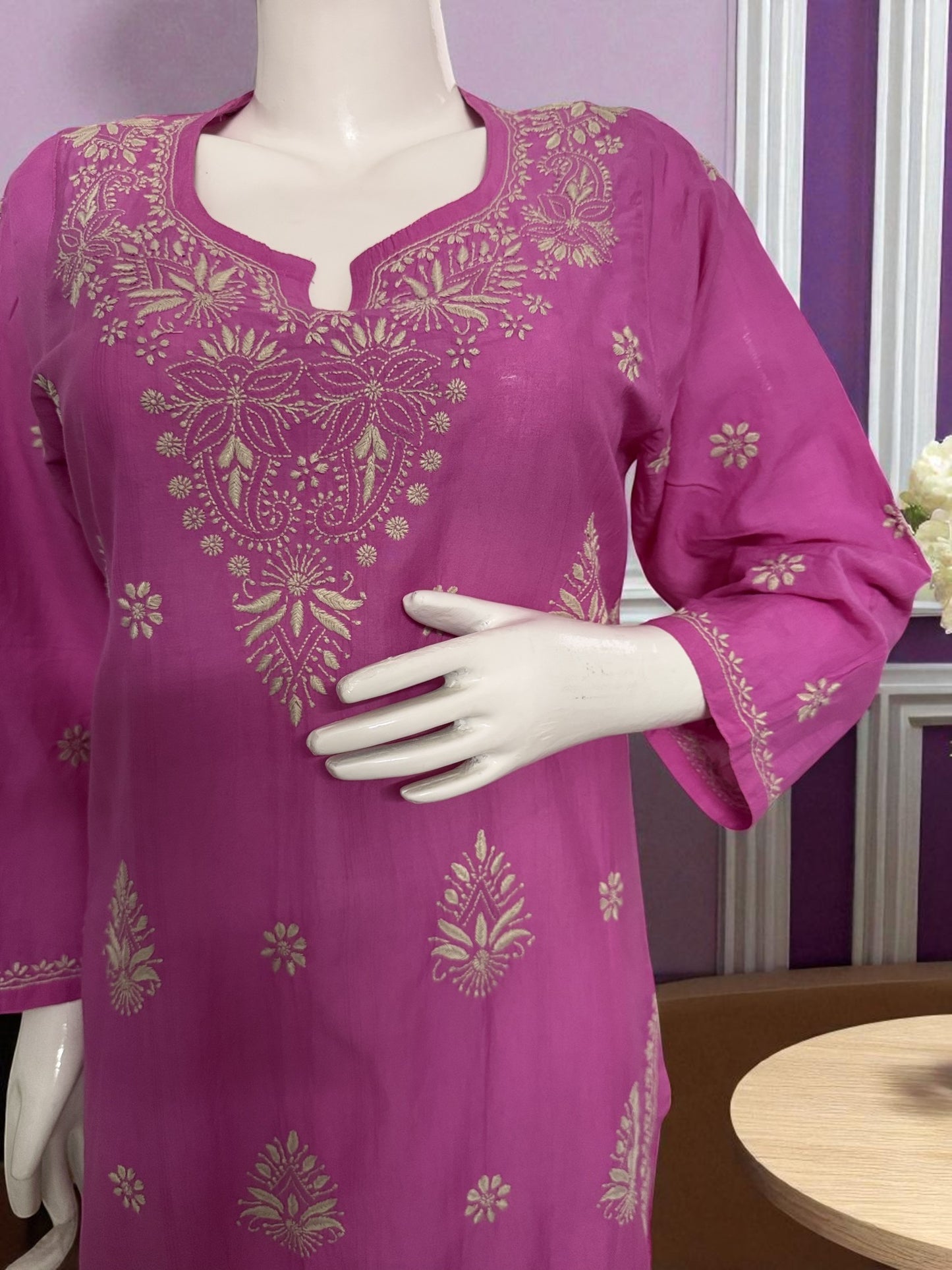 NOOR GULABI GOLDEN BEIGE CHIKANKARI KURTA