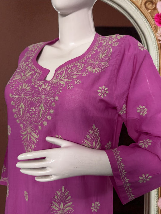 NOOR GULABI GOLDEN BEIGE CHIKANKARI KURTA