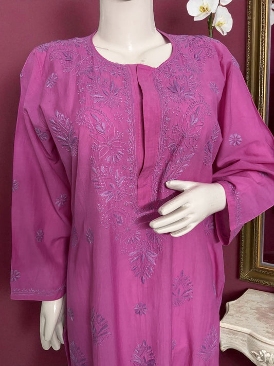 NOOR GULABI CHIKANAKRI KURTA- Handcrafted Elegance in Bloom