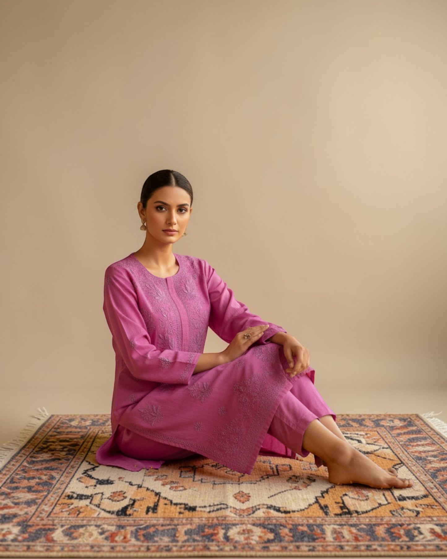 NOOR GULABI CHIKANAKRI KURTA-PREMIUM