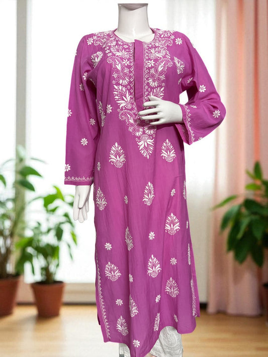 NOOR GULABI CHIKANAKRI KURTA- Handcrafted Elegance in Bloom