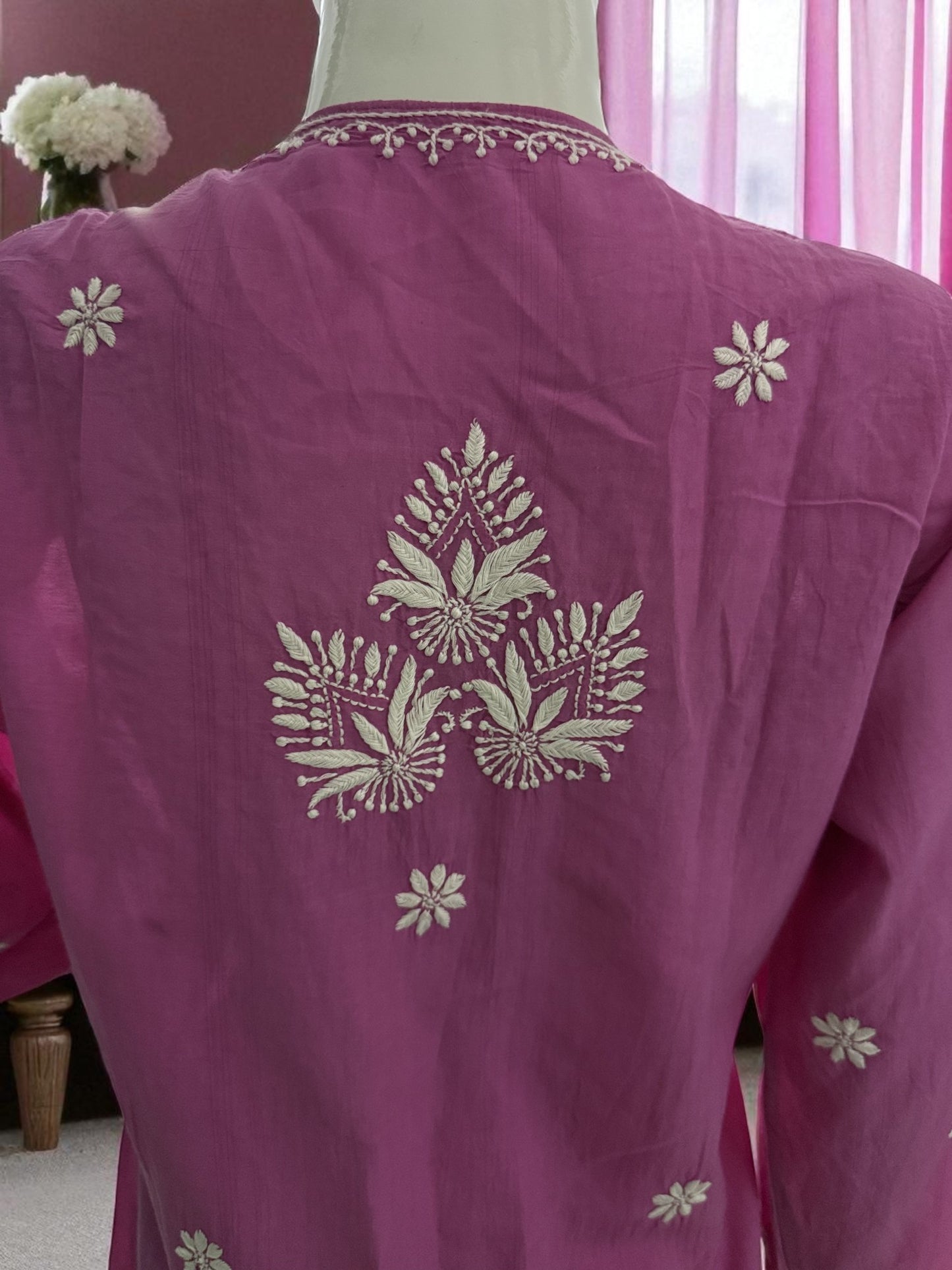 NOOR GULABI CHIKANAKRI KURTA- Handcrafted Elegance in Bloom