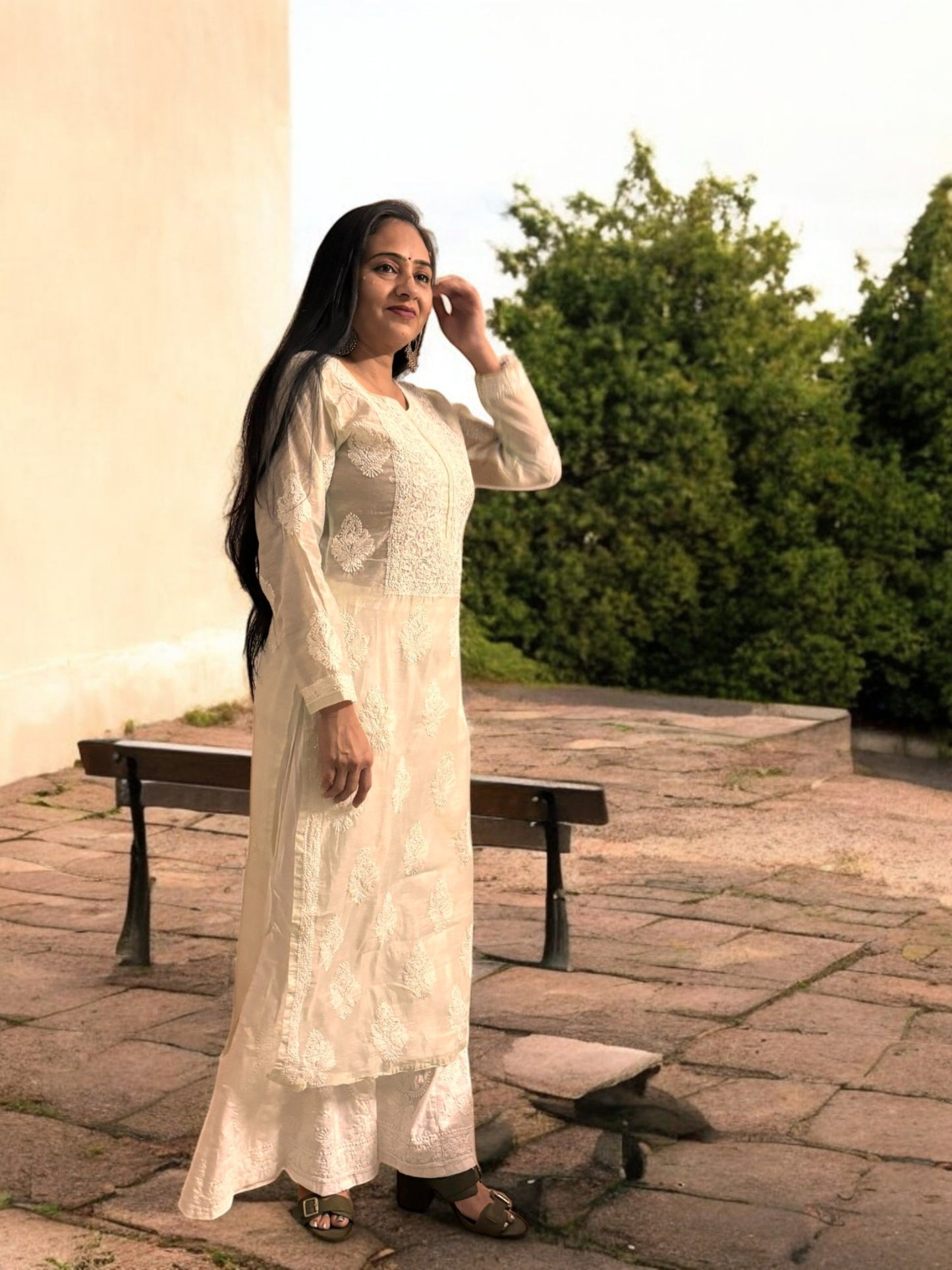 PASTEL GREEN  ORGANZA CHIKANKARI KURTI