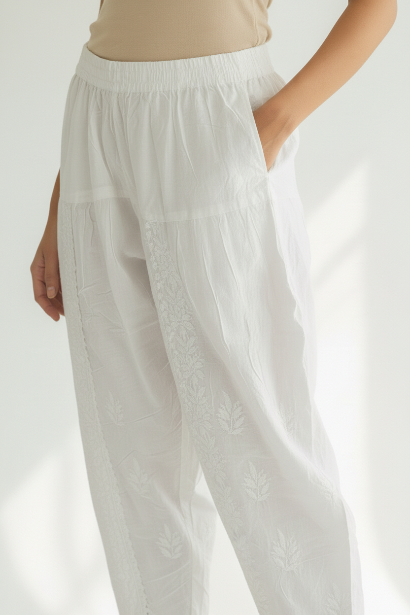 WOMEN’S CHIKANKARI DHOTI PANT – PURE COTTON