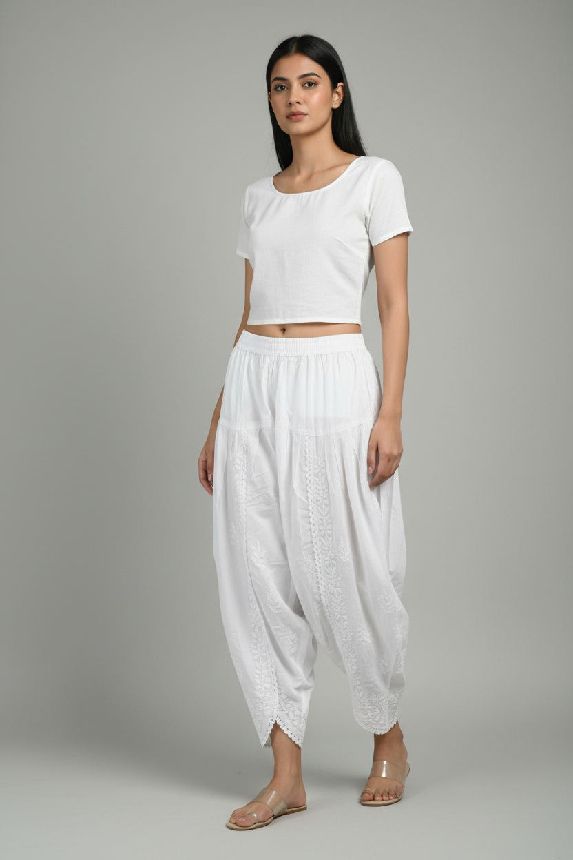 WOMEN’S CHIKANKARI DHOTI PANT – PURE COTTON