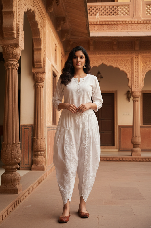 WOMEN’S CHIKANKARI DHOTI PANT – PURE COTTON