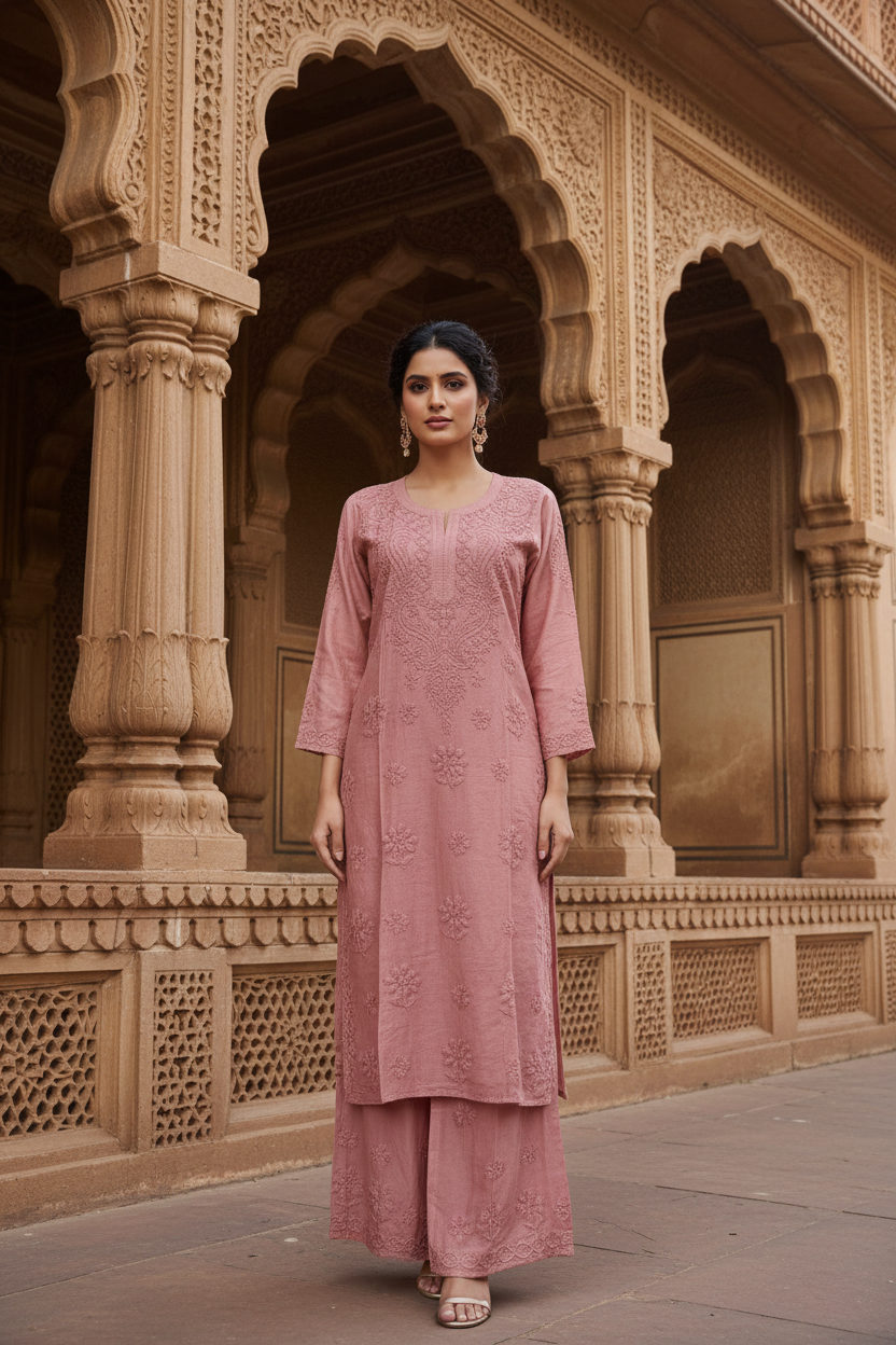 CHANDERI COTTON SUIT WITH CHIKANKARI HANDWORK