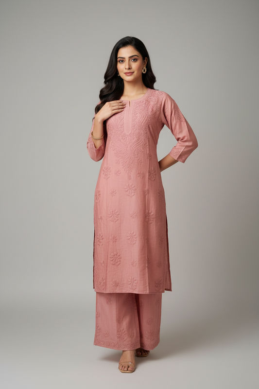 CHANDERI COTTON SUIT WITH CHIKANKARI HANDWORK