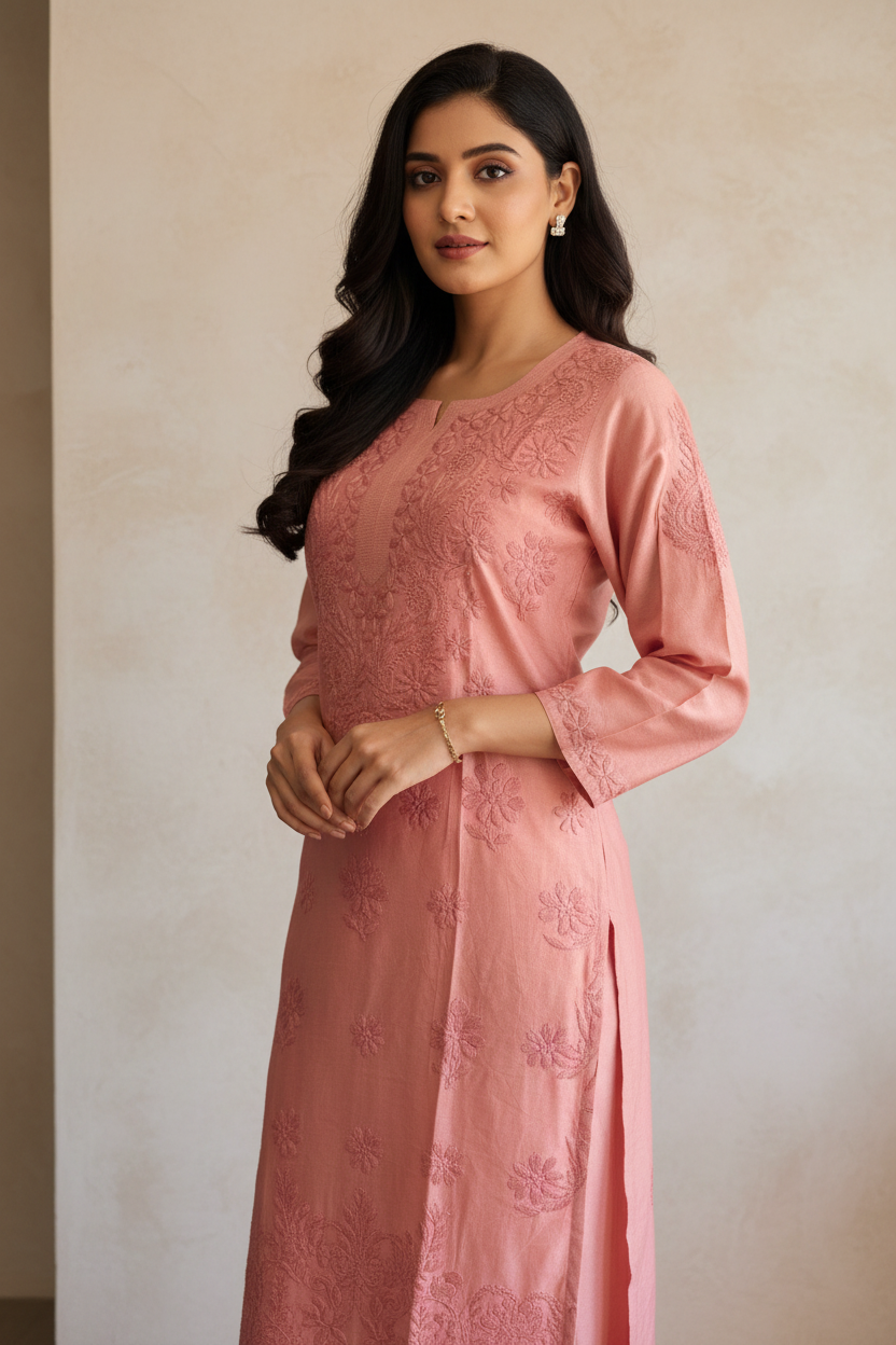 CHANDERI COTTON SUIT WITH CHIKANKARI HANDWORK