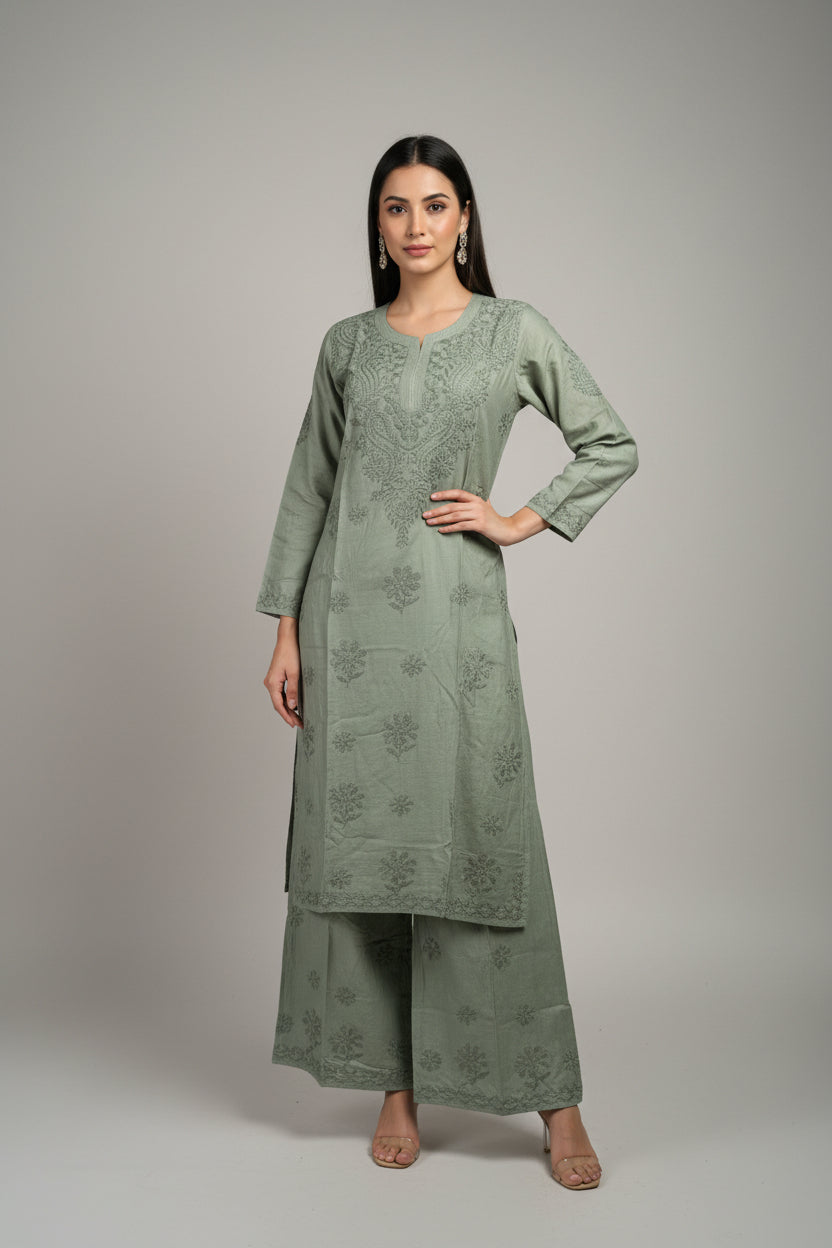 CHANDERI COTTON SUIT WITH CHIKANKARI HANDWORK