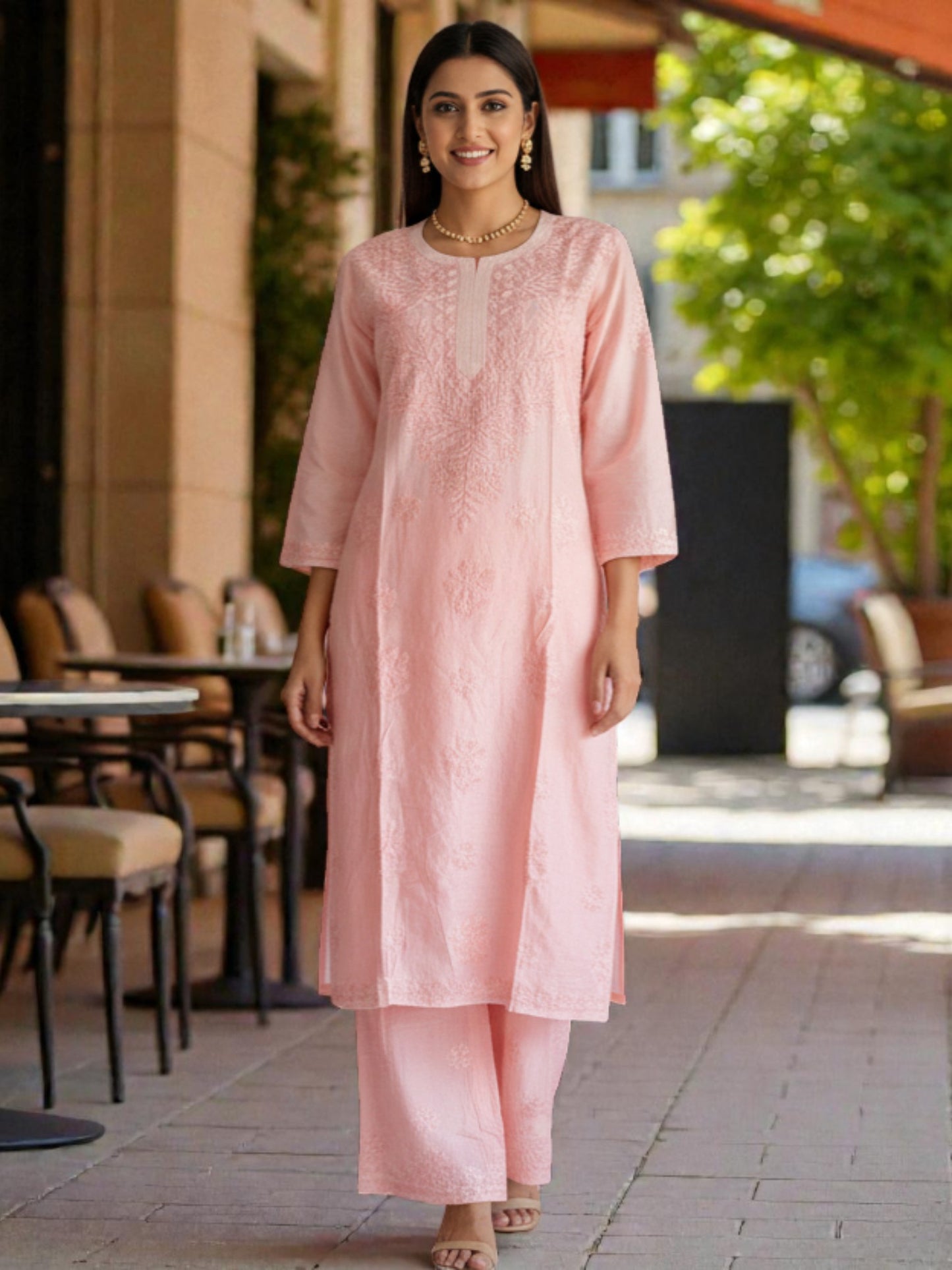 CHANDERI COTTON SUIT WITH CHIKANKARI HANDWORK
