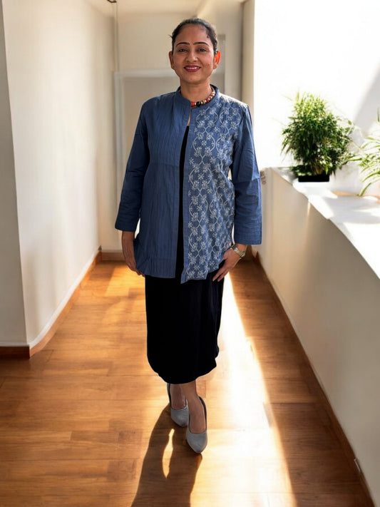 PREMIUM COTTON  BLUE CHIKANKARI SHIRT