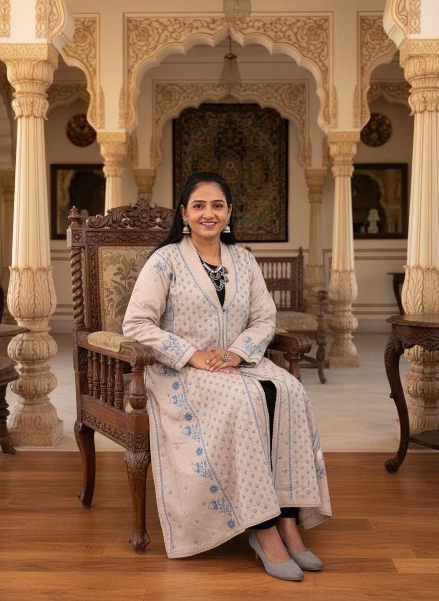 EXCLUSIVE GREY LONG NOORI   COLOR JACKET WITH HANDCRAFTED CHIKANKARI