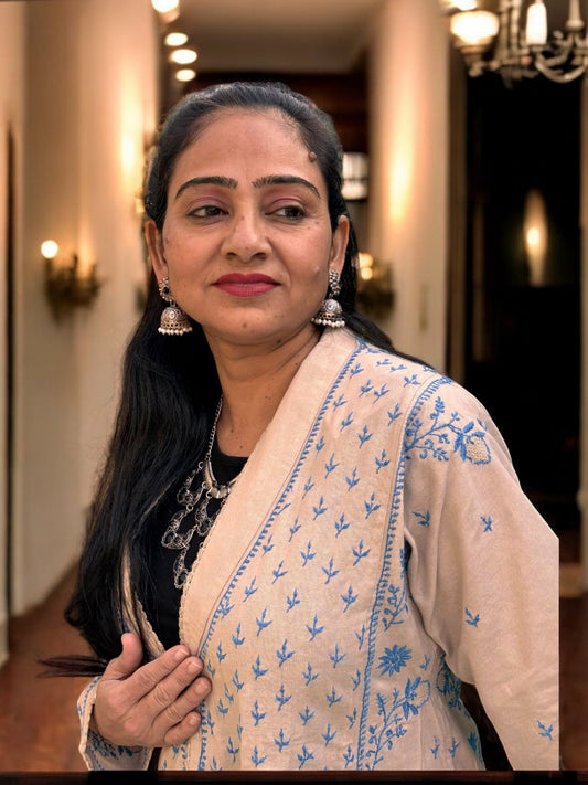 EXCLUSIVE GREY LONG NOORI   COLOR JACKET WITH HANDCRAFTED CHIKANKARI