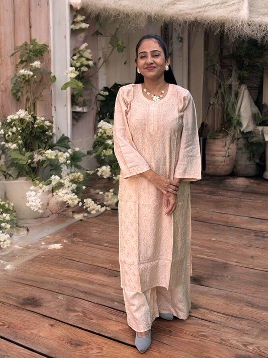 PASTEL BROWN CHANDERI COTTON CHIKANKARI SUIT