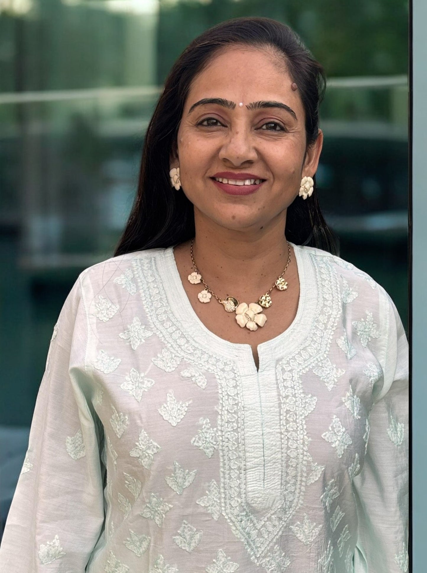 PASTEL BLUE COLOR CHANDERI COTTON SUIT WITH CHIKANKARI
