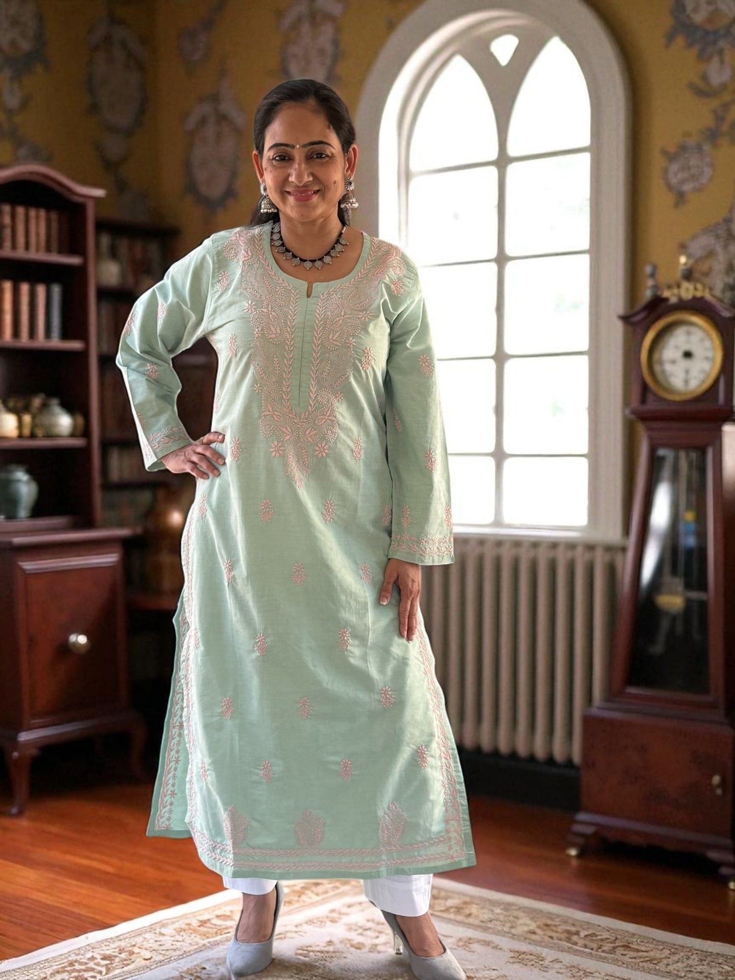 RAJASI PASTEL GREEN CHIKANKARI KURTI